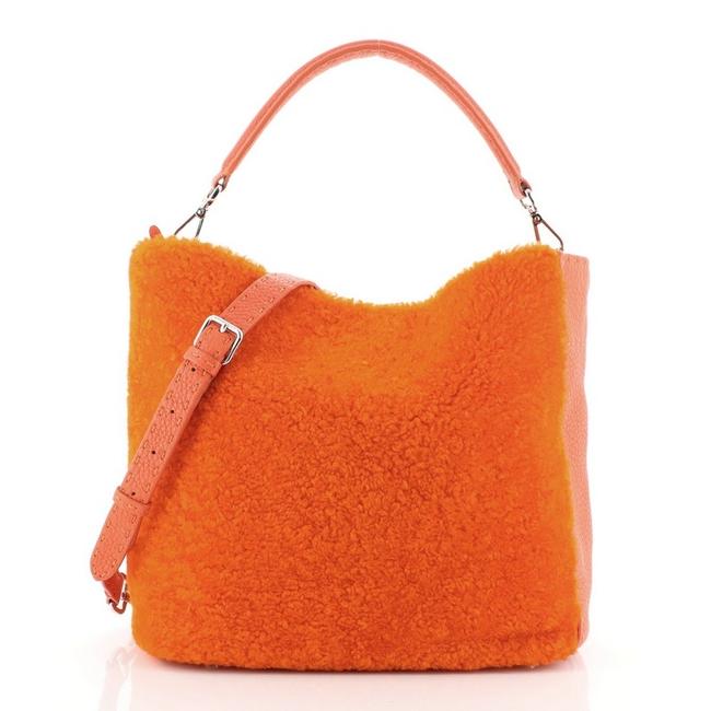 Fendi Bucket Selleria Anna Leather and Shearling Small Shoulder Bag 