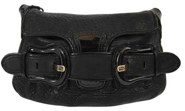 Fendi Buckle Black Leather Shoulder Bag 