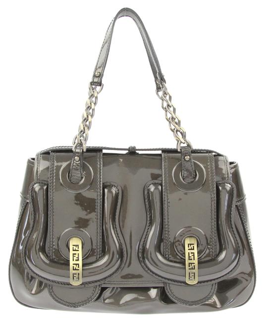 Fendi Buckle Flap Brown Patent Leather Shoulder Bag 