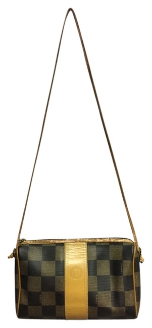 Fendi Canvas Damier Check Leather Shoulder Bag 