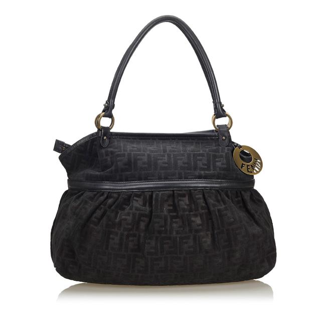 Fendi Zucca Canvas Chef Black Leather Shoulder Bag 