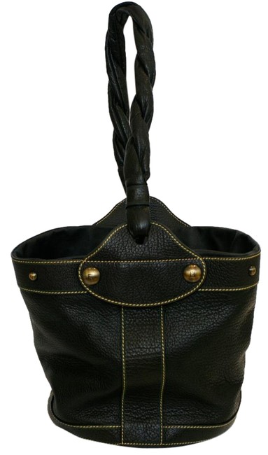 Fendi Bucket Caviar Palazzo Handbag Black Leather Shoulder Bag 