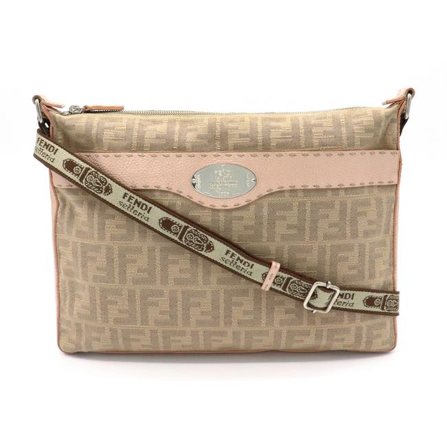 Fendi Celeria Zucca Ac49354 Pink Beige Canvas   Leather Shoulder Bag 