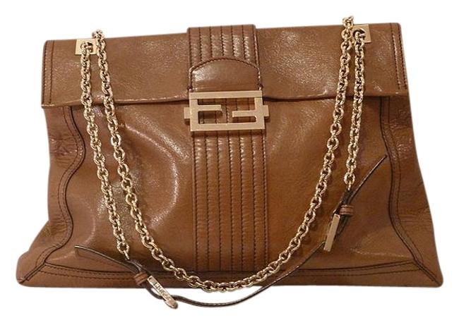 Fendi Chain Camel Leather Shoulder Bag 
