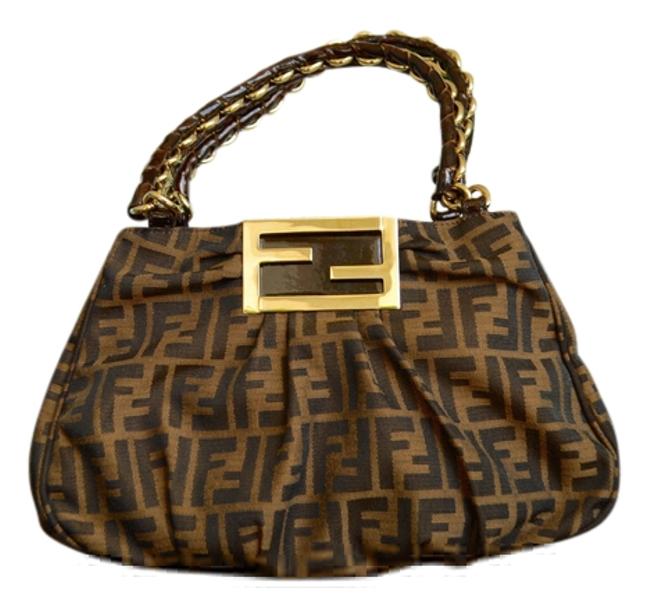 Fendi Chain Zucca Brown Canvas Shoulder Bag 