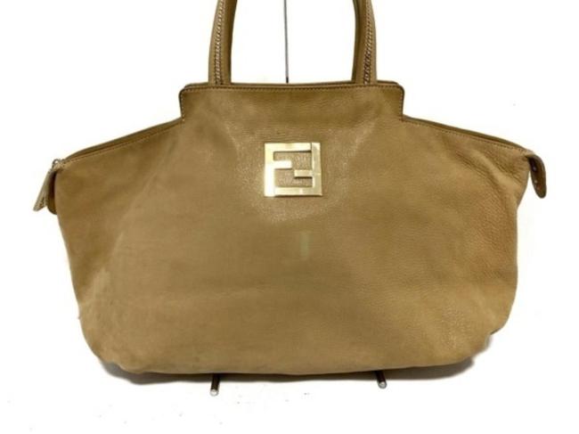 Fendi Chains Tote Suede Tote 239785 Beige Nubuck Shoulder Bag 