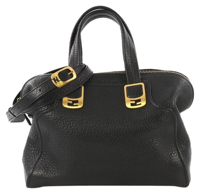 Fendi Chameleon Satchel Medium Black Leather Shoulder Bag 