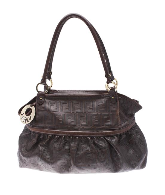 Fendi Chef Zucca 116032 Brown Leather Shoulder Bag 