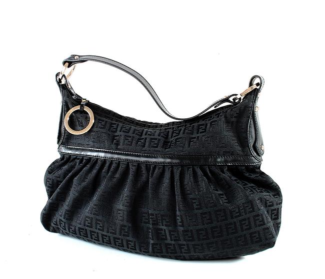 Fendi Chef Zucca Jacquard Black Canvas Shoulder Bag 