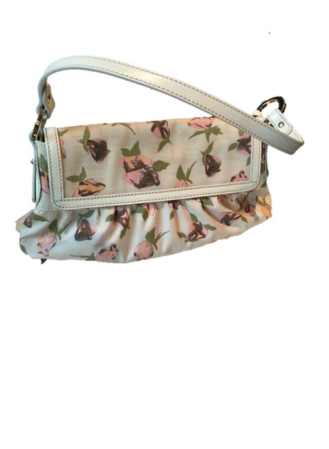 Fendi Vintage Chef Zucca  Rose Floral Ivory Rose Canvas Shoulder Bag 