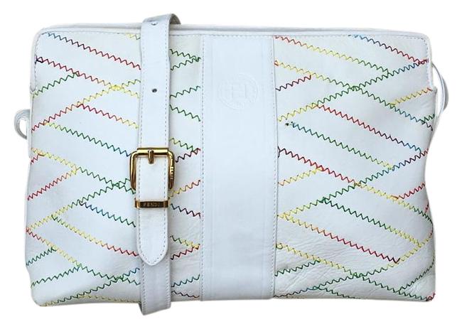Fendi Chic Dazzling Italian Stitch White Leather Shoulder Bag 