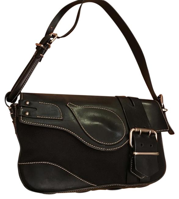 Fendi City Spy Black Leather Canvas Shoulder Bag 