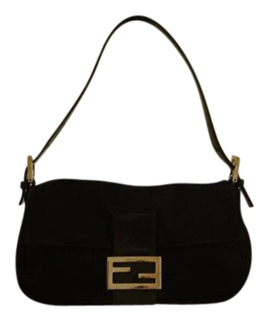 Fendi Classic Vintage Logo Black Satin Shoulder Bag 