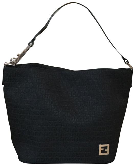Fendi Classic Zucchino Black Canvas Shoulder Bag 