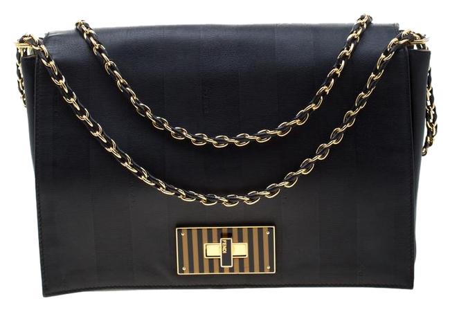 Fendi Claudia Pequin Large Black Leather Shoulder Bag 
