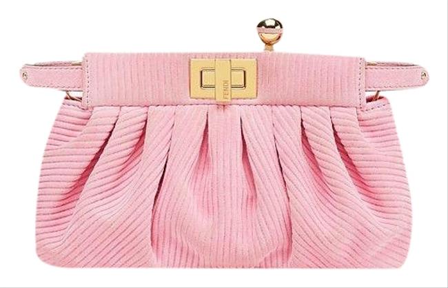 Fendi Clutch Peekaboo Click Small Chamois Pink Goat Skin Leather Shoulder Bag 