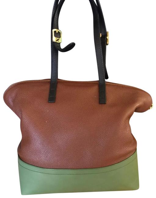 Fendi Colorblock 2bag Brown Green White and Black Leather Shoulder Bag 