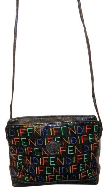 Fendi Colorful Black  Multi Colored Patent Leather Shoulder Bag 