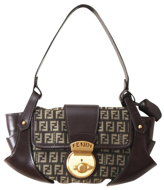 Fendi Compilation Handbag Brown Beige Canvas &amp; Leather Shoulder Bag 