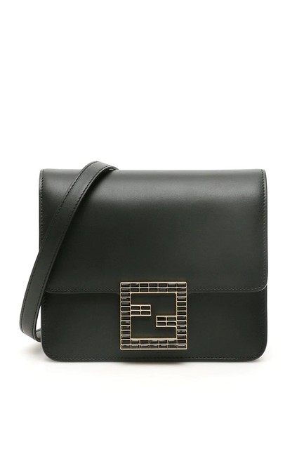 Fendi Cr Fab Crystal Black Leather Shoulder Bag 