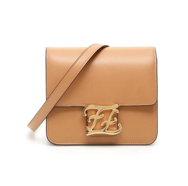 Fendi Cr Ff Karligraphy Beige Brown Leather Shoulder Bag 
