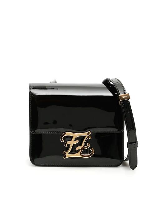 Fendi Cr Ff Karligraphy Black Leather Shoulder Bag 