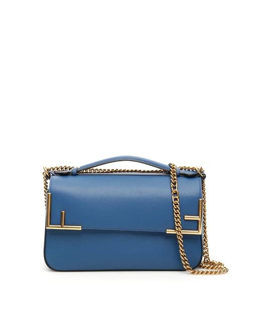 Fendi Cr New Double F Blue Leather Shoulder Bag 