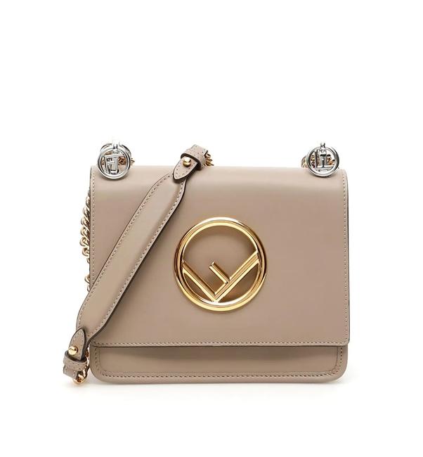 Fendi Cr New F Kan I Small Beige Leather Shoulder Bag 