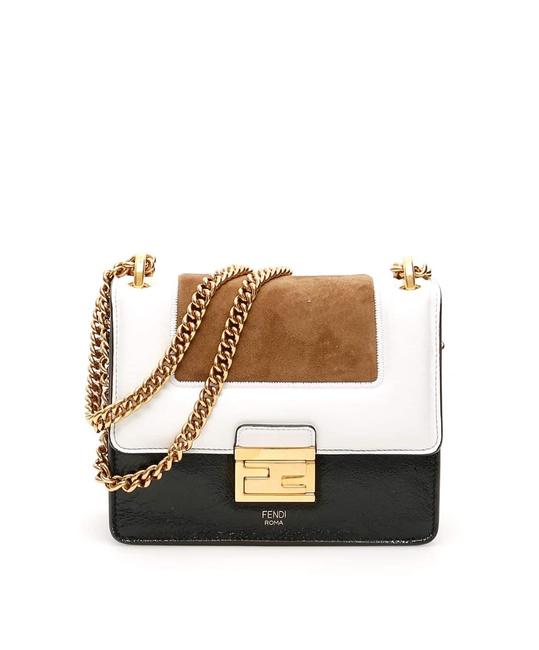 Fendi Cr New Kan U White Black Leather Shoulder Bag 
