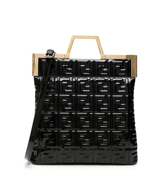 Fendi Cr New Medium Flat Tote Black Leather Shoulder Bag 