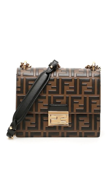 Fendi Cr New Small Ff Kan U Brown Black Leather Shoulder Bag 