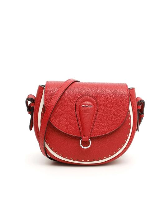 Fendi Cr Selleria Red Leather Shoulder Bag 
