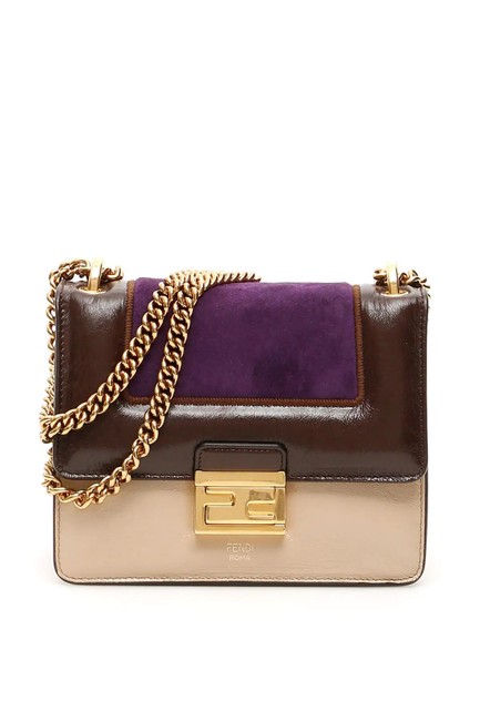 Fendi Cr Small Kan U Beige Brown Purple Leather Shoulder Bag 