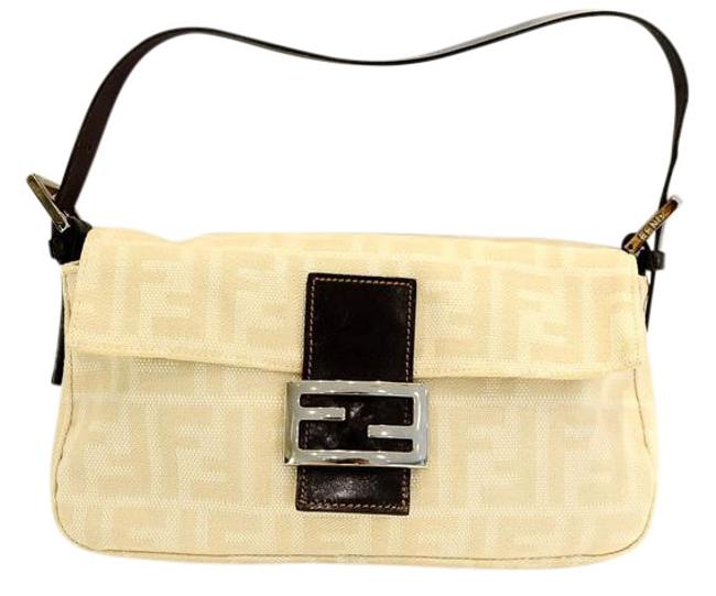 Fendi Cream Zucca Baguette Beige Canvas Shoulder Bag 