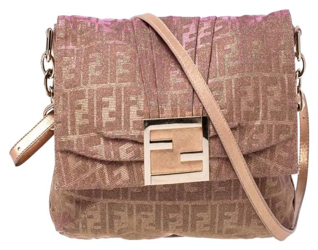 Fendi Crossbody Metallic Gold Pink Leather Mia Gold Fabric Shoulder Bag 