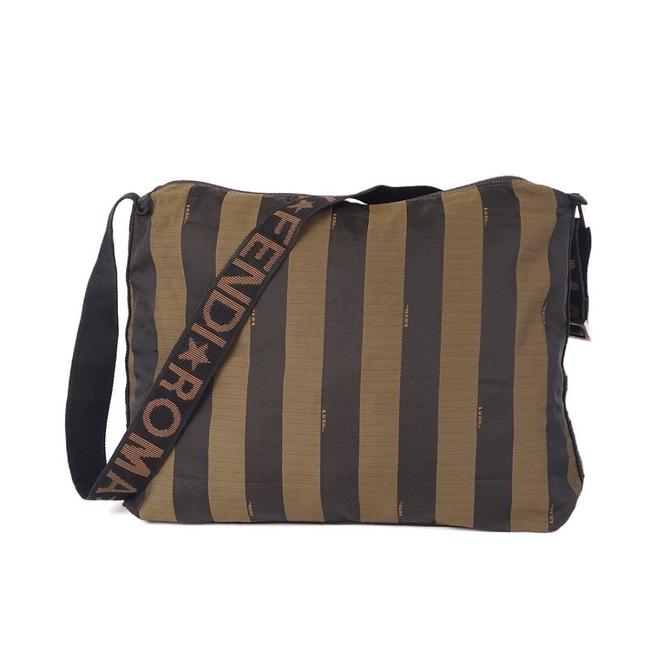 Fendi Crossbody Pecan Stripe Ladies Khaki Canvas Shoulder Bag 