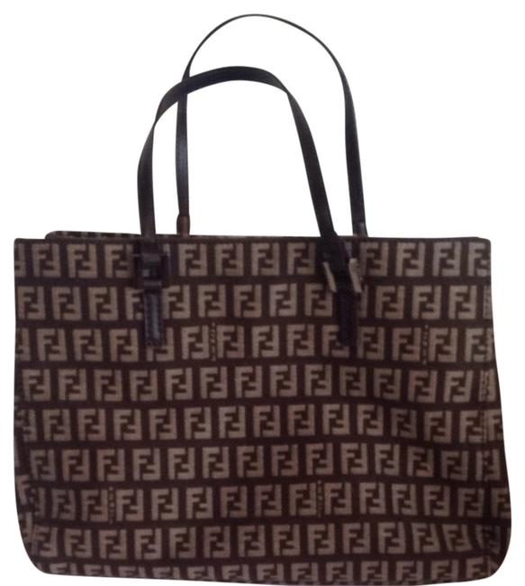 Fendi Dark Brown Fabric and Leather Shoulder Bag 