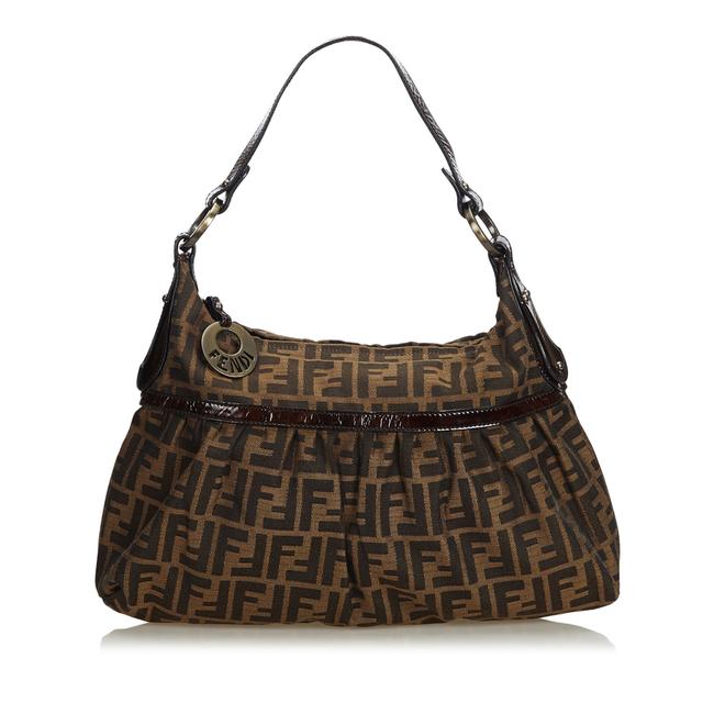 Fendi Dark Fabric Zucca Chef Italy Brown Canvas Leather Shoulder Bag 