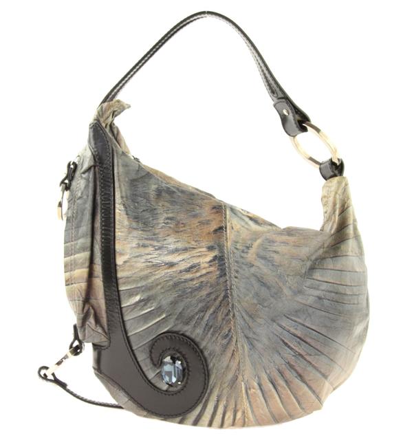 Fendi Distressed Grey Leather Shoulder Bag 