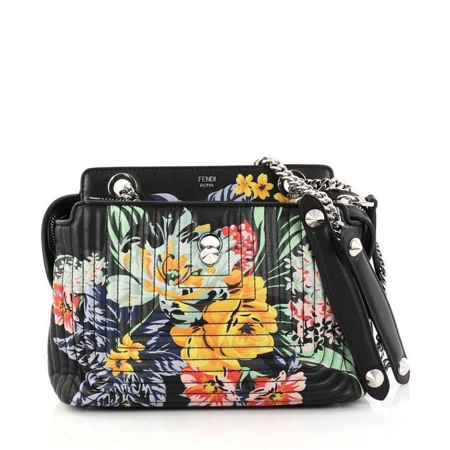 Fendi Dotcom Click Quilted Printed Small Black Leather Shoulder Bag 