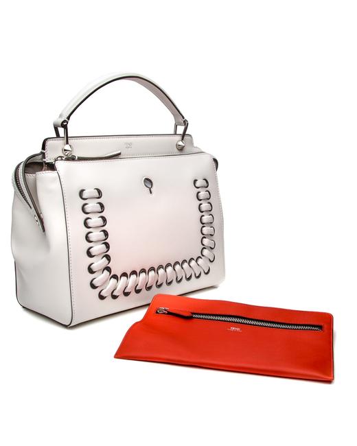 Fendi Dotcom Woven White Parrot Leather Shoulder Bag 