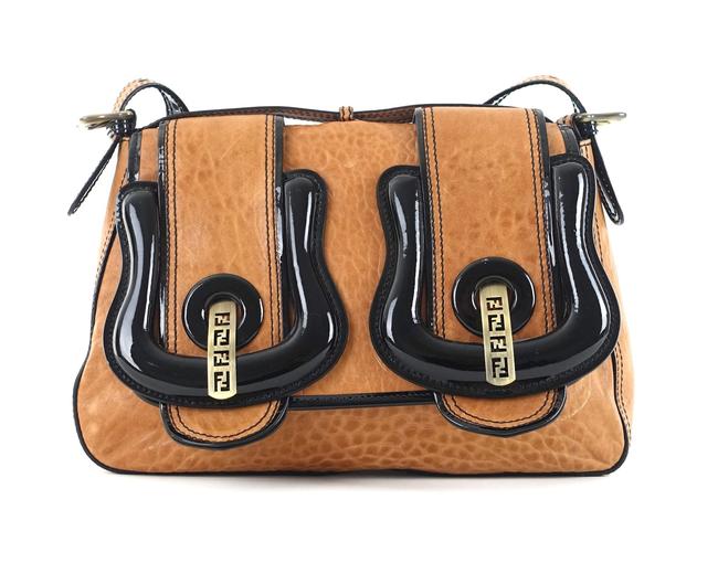 Fendi Double B Distressed Brown Leather Shoulder Bag 