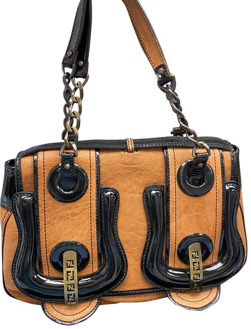 Fendi Double Buckle Brown Leather Shoulder Bag 