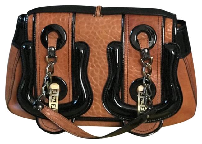 Fendi Double Buckle Satchel Camel Leather Shoulder Bag 