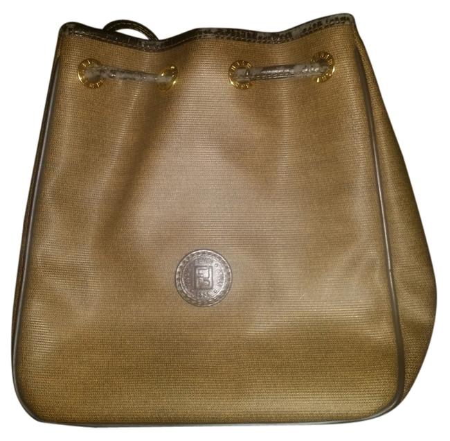 Fendi Drawstring Brown Leather Pvc Leather Shoulder Bag 