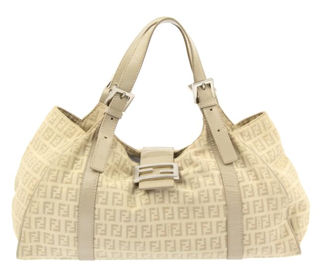 Fendi East West Beige Zucchino Canvas Shoulder Bag 