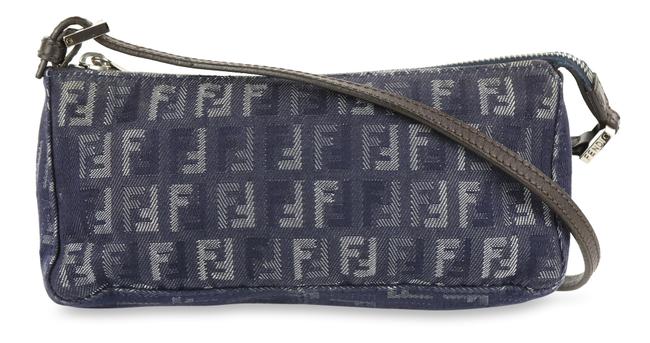 Fendi East west Zucchino Blue Canvas Shoulder Bag 