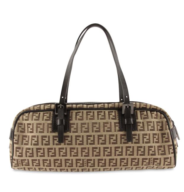 Fendi East west Zucchino Brown Canvas Shoulder Bag 