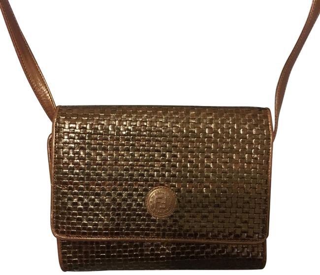 Fendi Embossed Brown Lambskin Leather Shoulder Bag 