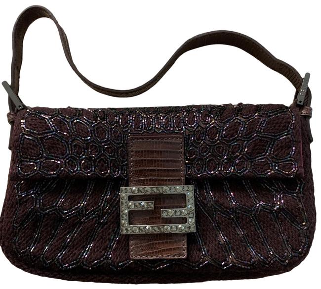 Fendi Embroidered Baguette Ff Crystal Rarity Brown Multi Leather Shoulder Bag 